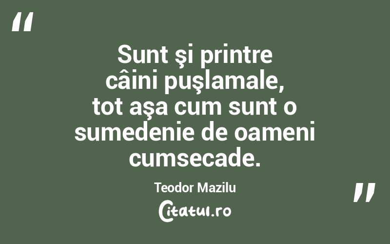Sunt şi printre câini puşlamale, tot aşa cum sunt o sumedenie de oameni cumsecade. Teodor Mazilu
