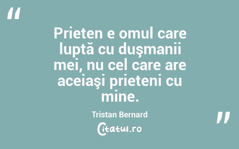 Prieten e omul care luptă cu duşmanii mei, nu cel care are aceiaşi prieteni cu mine. Tristan Bernard
