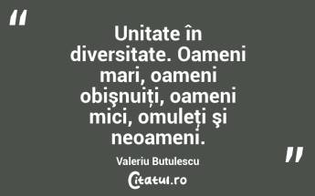 Unitate în diversitate. Oameni mari, oameni obişnuiţi, oameni mici, omuleţi şi neoameni. Valeriu Butulescu...