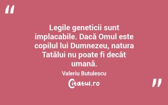 Legile geneticii sunt implacabile. Dacă Omul este copilul lui Dumnezeu, natura Tatălui nu poate fi decât umană. Valeriu Butulescu...