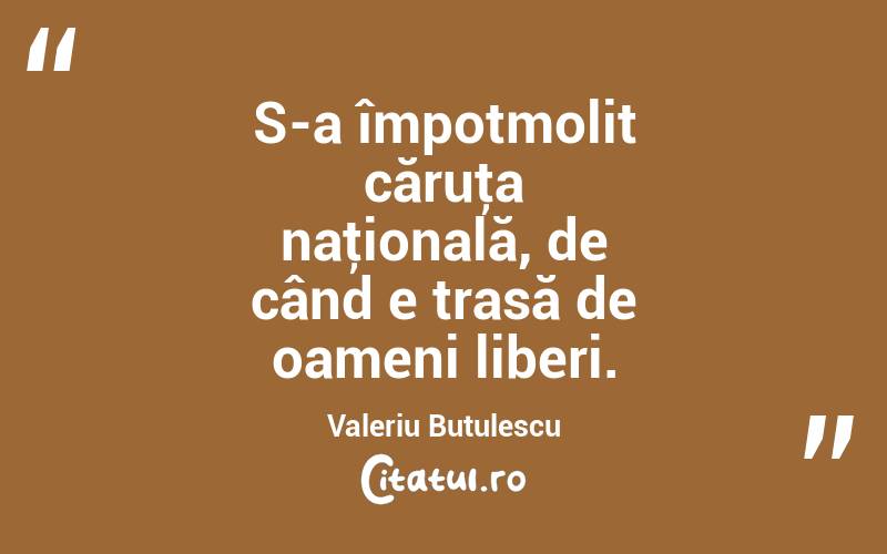 S-a împotmolit căruţa naţională, de când e trasă de oameni liberi. Valeriu Butulescu
