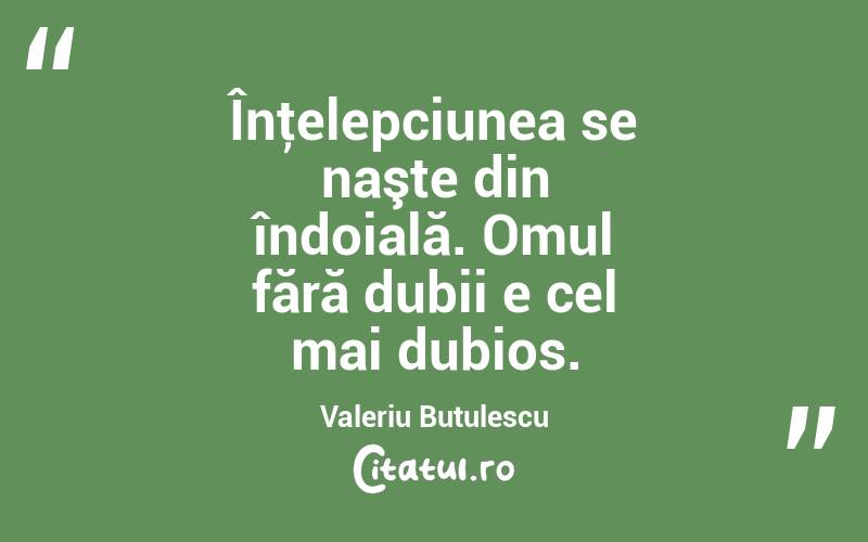 Înţelepciunea se naşte din îndoială. Omul fără dubii e cel mai dubios. Valeriu Butulescu
