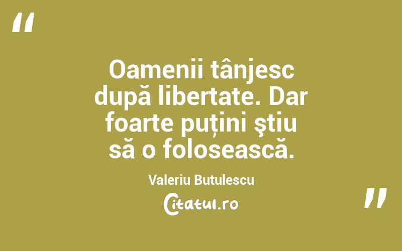 Oamenii tânjesc după libertate. Dar foarte puţini ştiu să o folosească. Valeriu Butulescu
