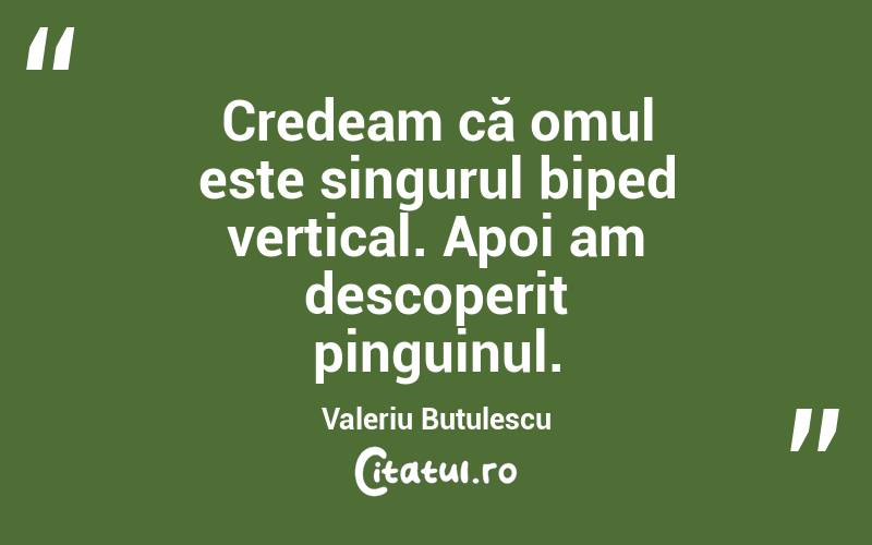 Credeam că omul este singurul biped vertical. Apoi am descoperit pinguinul. Valeriu Butulescu