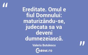 Ereditate. Omul e fiul Domnului: maturizându-se, judecata sa va deveni dumnezeiască. Valeriu Butulescu...