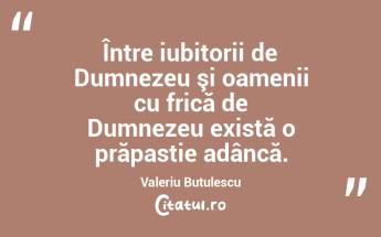 Între iubitorii de Dumnezeu şi oamenii cu frică de Dumnezeu există o prăpastie adâncă. Valeriu Butulescu...