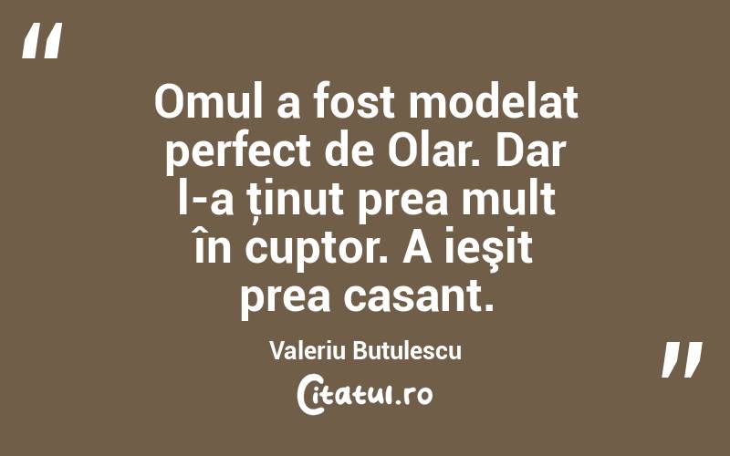 Omul a fost modelat perfect de Olar. Dar l-a ţinut prea mult în cuptor. A ieşit prea casant. Valeriu Butulescu
