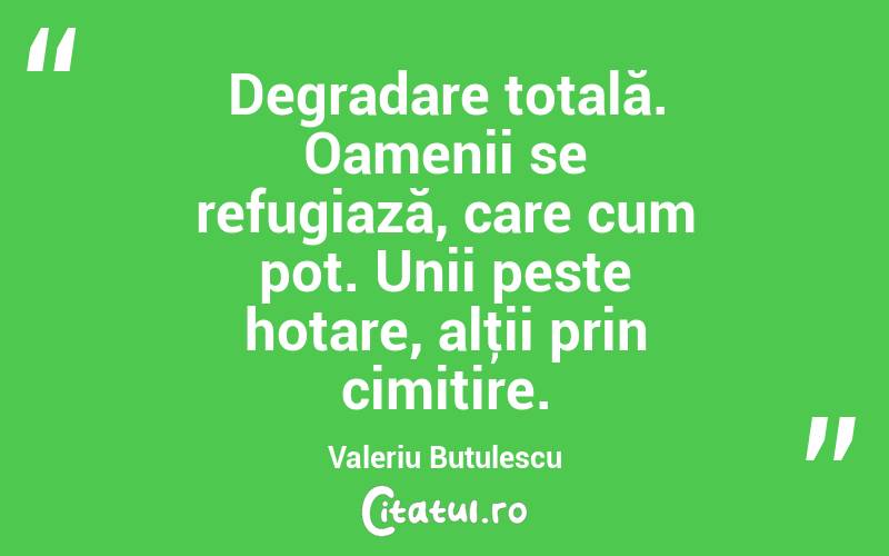 Degradare totală. Oamenii se refugiază, care cum pot. Unii peste hotare, alţii prin cimitire. Valeriu Butulescu