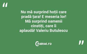 Nu mă surprind hoţii care pradă ţara! E meseria lor! Mă surprind oamenii cinstiţi, care îi aplaudă! Valeriu Butulescu...