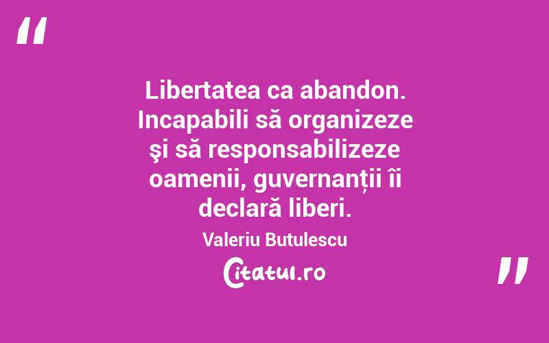 Libertatea ca abandon. Incapabili să organizeze şi să responsabilizeze oamenii, guvernanţii îi declară liberi. Valeriu Butulescu