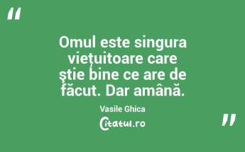 Omul este singura vieţuitoare care ştie bine ce are de făcut. Dar amână. Vasile Ghica...