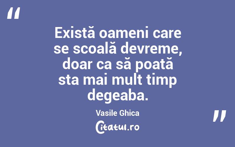 Există oameni care se scoală devreme, doar ca să poată sta mai mult timp degeaba. Vasile Ghica
