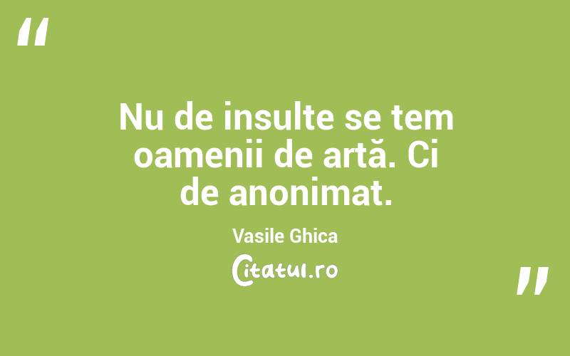 Nu de insulte se tem oamenii de artă. Ci de anonimat. Vasile Ghica

