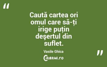 Caută cartea ori omul care să-ţi irige puţin deşertul din suflet. Vasile Ghica...