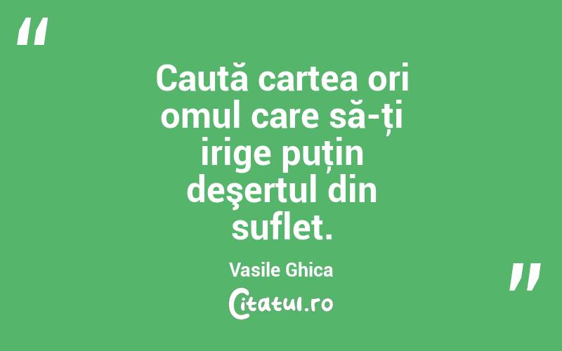 Caută cartea ori omul care să-ţi irige puţin deşertul din suflet. Vasile Ghica
