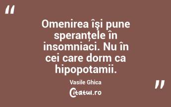 Omenirea îşi pune speranţele în insomniaci. Nu în cei care dorm ca hipopotamii. Vasile Ghica...