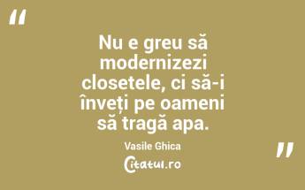 Nu e greu să modernizezi closetele, ci să-i înveţi pe oameni să tragă apa. Vasile Ghica...