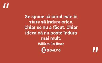 Se spune că omul este în stare să îndure orice. Chiar ce nu a făcut. Chiar ideea că nu poate îndura mai mult. William Faulkner...