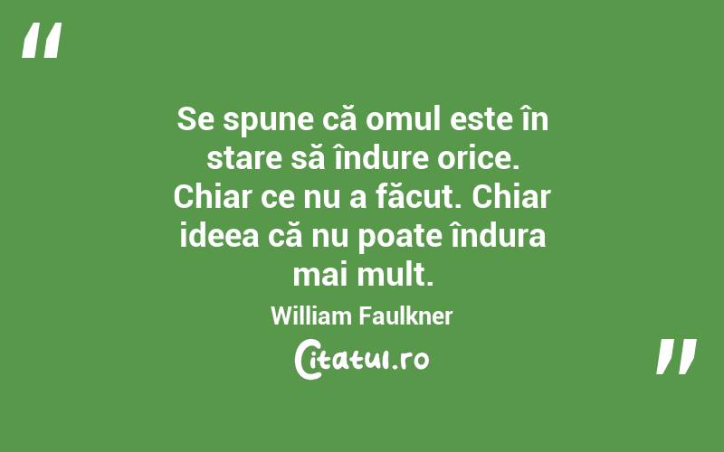 Se spune că omul este în stare să îndure orice. Chiar ce nu a făcut. Chiar ideea că nu poate îndura mai mult. William Faulkner
