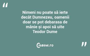 Nimeni nu poate să ierte decât Dumnezeu, oamenii doar se pot debarasa de mânie și apoi să uite Teodor Dume...