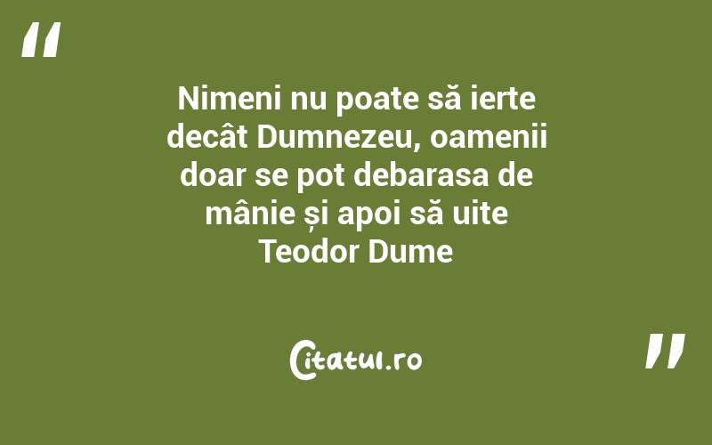 Nimeni nu poate să ierte decât Dumnezeu, oamenii doar se pot debarasa de mânie și apoi să uite Teodor Dume