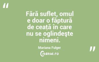 Fără suflet, omul e doar o făptură de ceaţă în care nu se oglindeşte nimeni. Mariana Fulger...