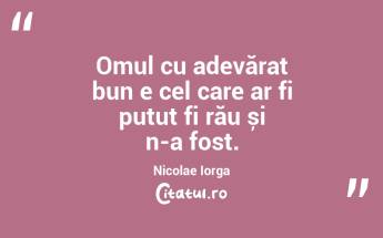 Omul cu adevărat bun e cel care ar fi putut fi rău și n-a fost. Nicolae Iorga...