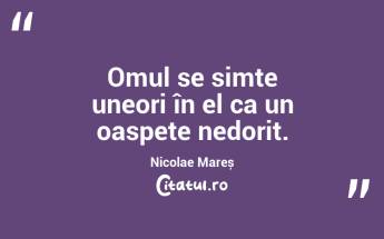 Omul se simte uneori în el ca un oaspete nedorit. Nicolae Mareș...