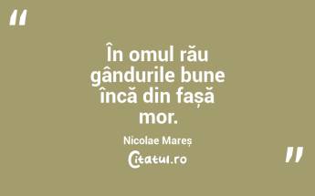 În omul rău gândurile bune încă din fașă mor. Nicolae Mareș...