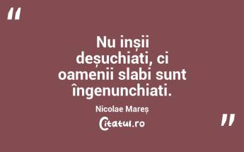 Nu inșii deșuchiați, ci oamenii slabi sunt îngenunchiați. Nicolae Mareș...