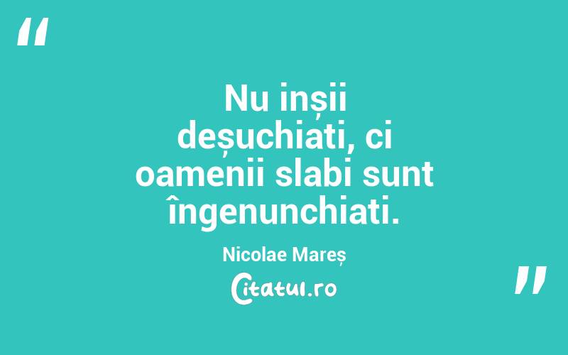 Nu inșii deșuchiați, ci oamenii slabi sunt îngenunchiați. Nicolae Mareș
