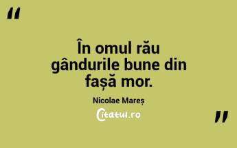 În omul rău gândurile bune din fașă mor. Nicolae Mareș...