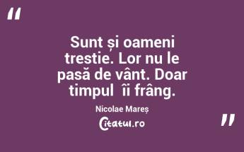 Sunt și oameni trestie. Lor nu le pasă de vânt. Doar timpul  îi frâng. Nicolae Mareș...