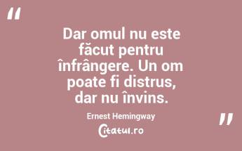 Dar omul nu este făcut pentru înfrângere. Un om poate fi distrus, dar nu învins. Ernest Hemingway...