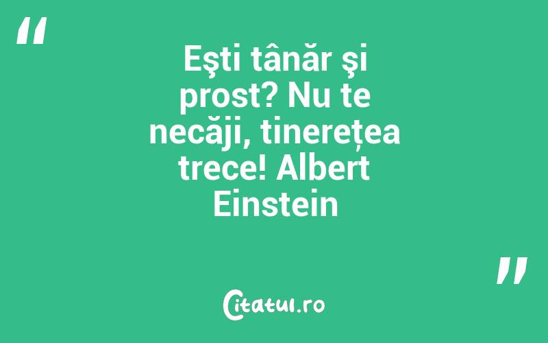 Eşti tânăr şi prost? Nu te necăji, tinereţea trece! Albert Einstein
