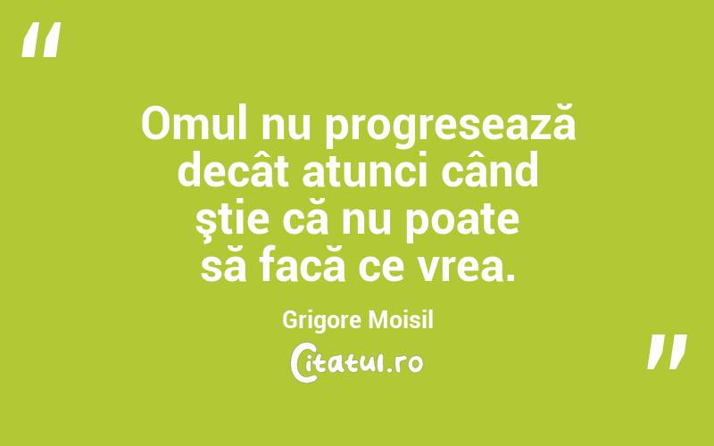 Omul nu progresează decât atunci când ştie că nu poate să facă ce vrea. Grigore Moisil

