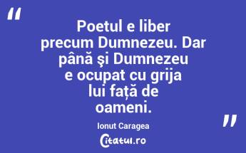 Poetul e liber precum Dumnezeu. Dar până şi Dumnezeu e ocupat cu grija lui faţă de oameni. Ionuț Caragea...