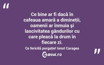 Ce bine ar fi dacă în cafeaua amară a dimineţii, oamenii ar înmuia şi lascivitatea gândurilor cu care pleacă la drum în fiecare zi. Ce fericită purgaţie! Ionuț Caragea...