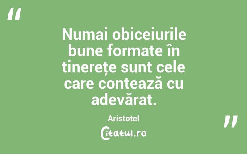 Numai obiceiurile bune formate în tinereţe sunt cele care contează cu adevărat. Aristotel
