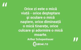 Orice zi este o mică viaţă - orice deşteptare şi sculare o mică naştere, orice dimineaţă o mică tinereţe, orice culcare şi adormire o mică moarte. Arthur Schopenhauer...