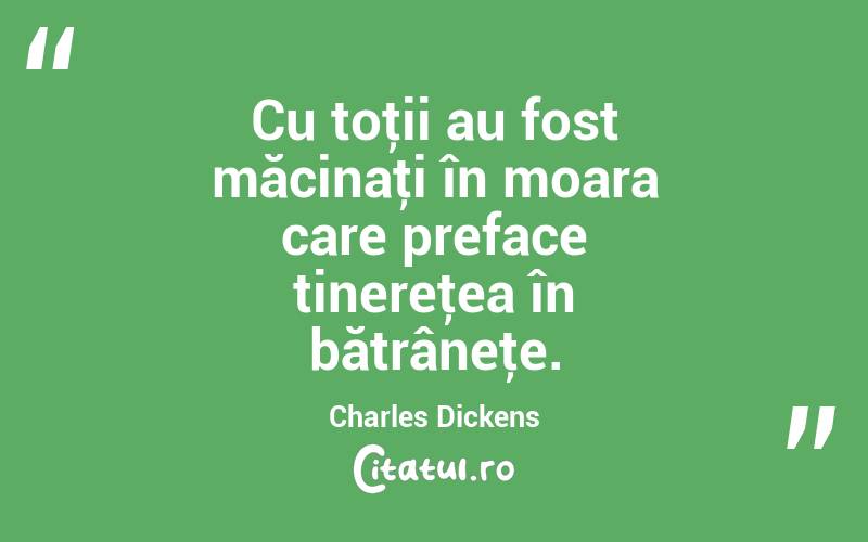 Cu toţii au fost măcinaţi în moara care preface tinereţea în bătrâneţe. Charles Dickens
