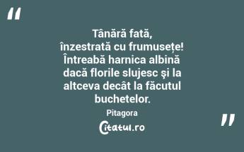Tânără fată, înzestrată cu frumuseţe! Întreabă harnica albină dacă florile slujesc şi la altceva decât la făcutul buchetelor. Pitagora...