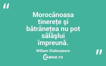 Morocănoasa tinereţe şi bătrâneţea nu pot sălăşlui împreună. William Shakespeare...