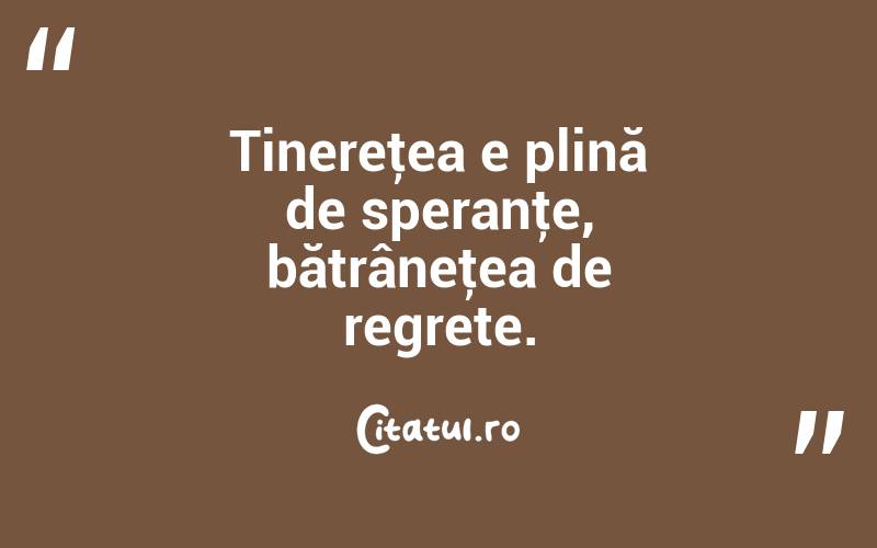 Tinereţea e plină de speranţe, bătrâneţea de regrete. 
