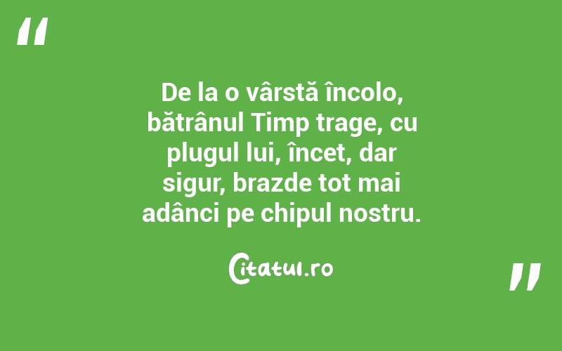 De la o vârstă încolo, bătrânul Timp trage, cu plugul lui, încet, dar sigur, brazde tot mai adânci pe chipul nostru. 
