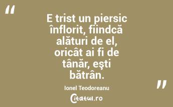E trist un piersic înflorit, fiindcă alături de el, oricât ai fi de tânăr, eşti bătrân. Ionel Teodoreanu...