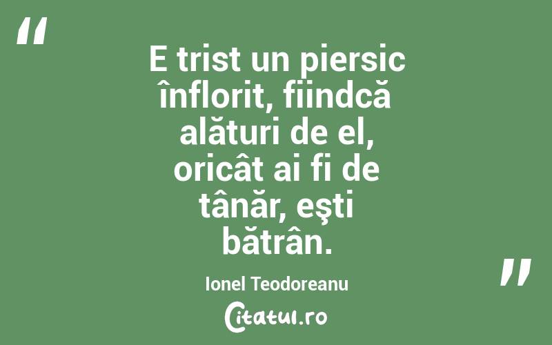 E trist un piersic înflorit, fiindcă alături de el, oricât ai fi de tânăr, eşti bătrân. Ionel Teodoreanu
