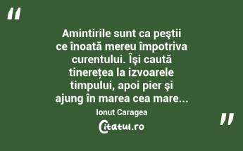 Amintirile sunt ca peştii ce înoată mereu împotriva curentului. Îşi caută tinereţea la izvoarele timpului, apoi pier şi ajung în marea cea mare... Ionuț Caragea...