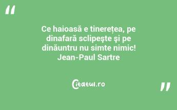 Ce haioasă e tinereţea, pe dinafară sclipeşte şi pe dinăuntru nu simte nimic! Jean-Paul Sartre...