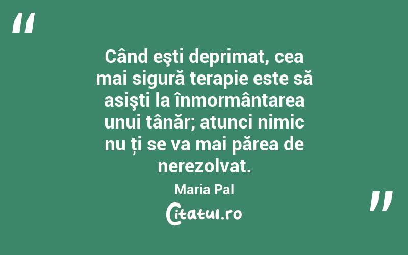 Când eşti deprimat, cea mai sigură terapie este să asişti la înmormântarea unui tânăr; atunci nimic nu ţi se va mai părea de nerezolvat. Maria Pal